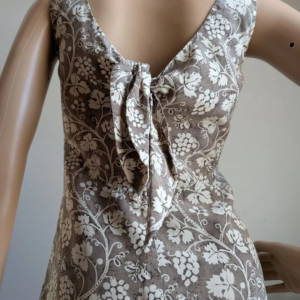 Vintage 90s Dressage Silk Mini Dress Tie Back Grapevine Summer Size 10